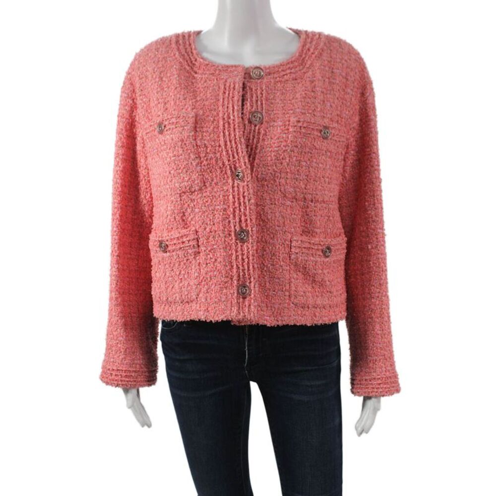 Chanel Women 2022 Tweed  Jacket Pink Button Long Sleeve Size 38